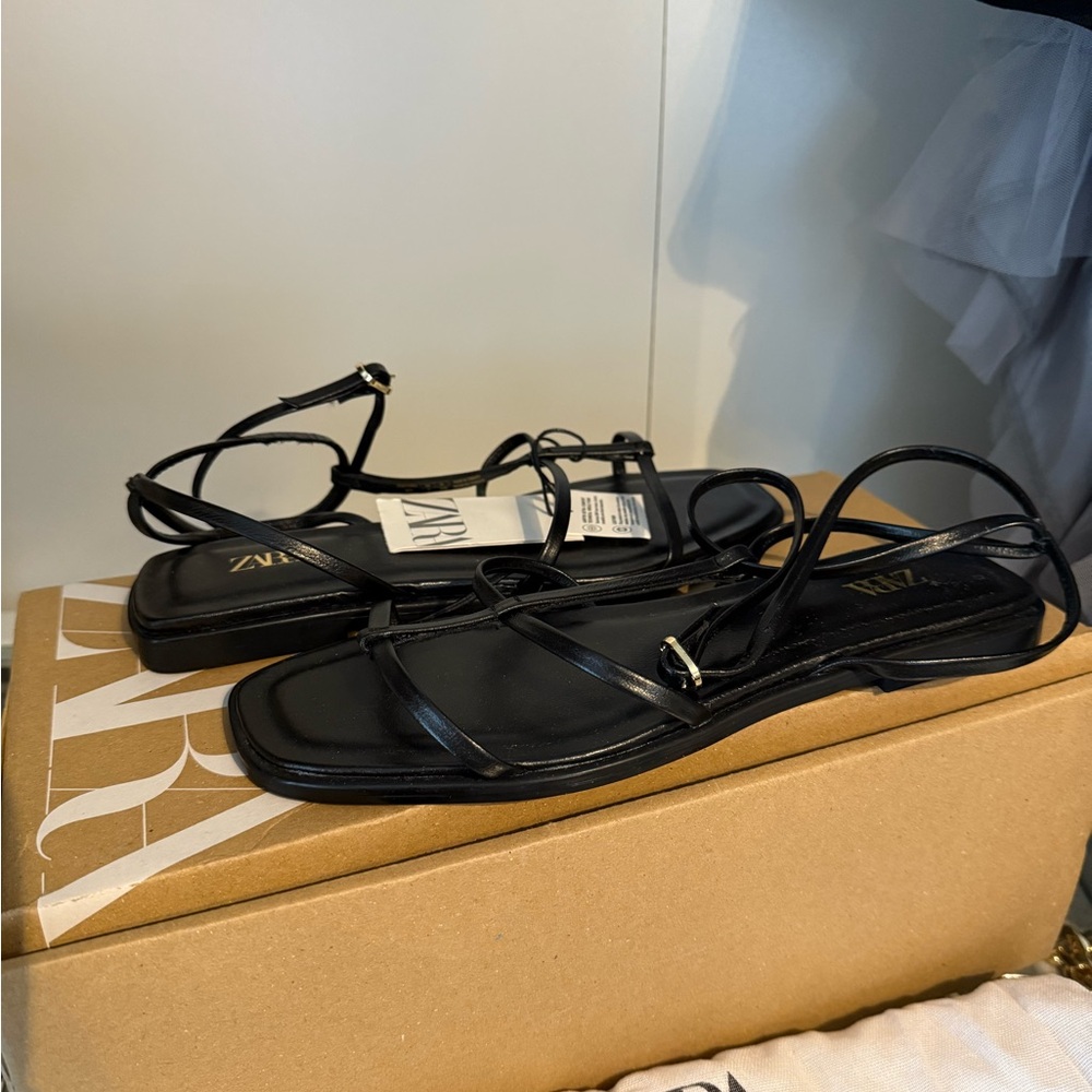 Zara Black Strappy Sandals Brand New With Tags